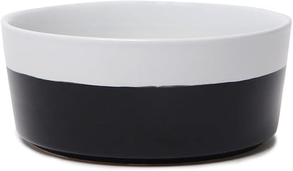Waggo Dipper Ceramic Dog Bowl for Small and Large Breeds - Heavyweight and Durable Pet Food and Water Dish Crock, Dishwasher Safe, Modern (Black, Medium)