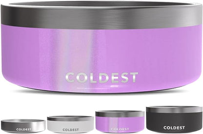 Coldest Dog Bowl - Anti Rust Metal, Non Slip, 3 Layers Insulated Stainless Steel Dog Bowls - Spill Proof &amp; Heavy Duty - Water Bowl for Dogs, Cats, Dish Washer Safe (64 oz, Saturns Purple Glitter)
