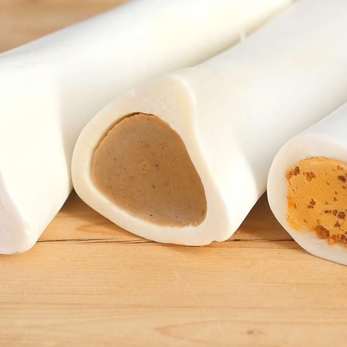 Pawstruck Small 3” Filled Dog Bones Variety Pack - Peanut Butter, Cheese &amp; Bacon, Beef Flavors - Made in USA Long Lasting Stuffed Femur Treat for Aggressive Chewers - Pack of 3 - Packaging May Vary