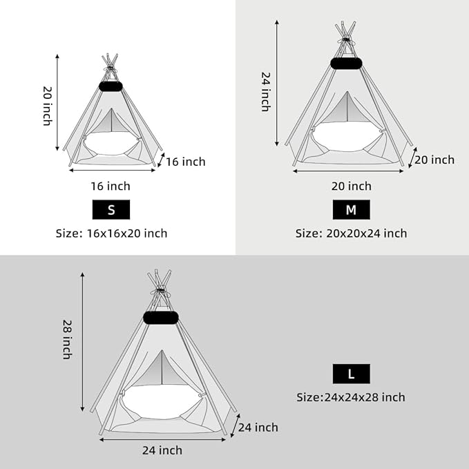 Pet Teepee Tent for Dogs &amp; Cats Dog Bed with Thick Cushion Puppies Play House Removable and Washable
