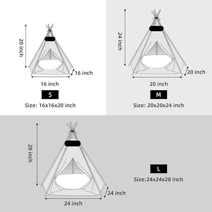 Pet Teepee Tent for Dogs &amp; Cats Dog Bed with Thick Cushion Puppies Play House Removable and Washable
