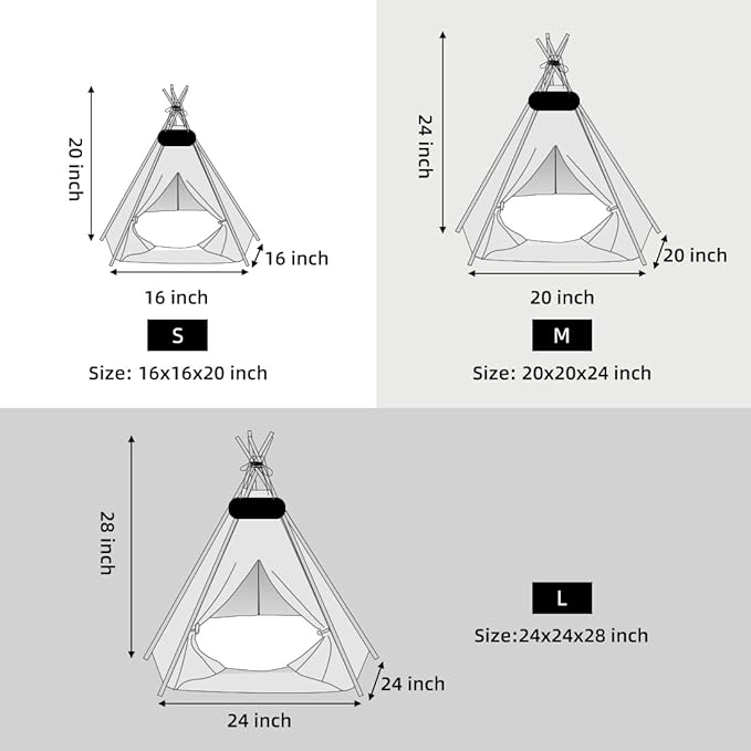 Pet Teepee Tent for Dogs &amp; Cats Dog Bed with Thick Cushion Puppies Play House Removable and Washable