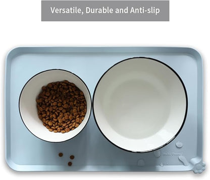 Hoki Found Silicone Pet Food Mats - Non Slip Bowl Placemats for Dogs &amp; Cats - Waterproof, Suitable for Carpet - Frost