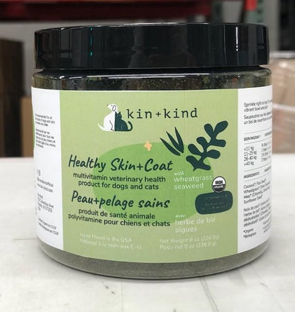 kin+kind Organic Multivitamin for Dogs &amp; Cats - Pet Supplement for Healthy Skin and Coat - Safe, Natural Formula with Wheatgrass, Kelp, Seaweed and Coconut - Made in USA - 4oz (Medium)