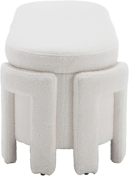 Kmax 50" Storage Ottoman Bench Modern Faux Fur Boucle Entryway Bench Comfy Upholstered End of Bed Bench for Hallway Entrance Bedroom Corner, White