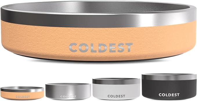 Coldest Dog Bowl - Anti Rust Metal, Non Slip, 3 Layers Insulated Stainless Steel Dog Bowls - Spill Proof &amp; Heavy Duty - Water Bowl for Dogs, Cats &amp; Pets, Dish Washer Safe (21 oz, Sahara Tan)