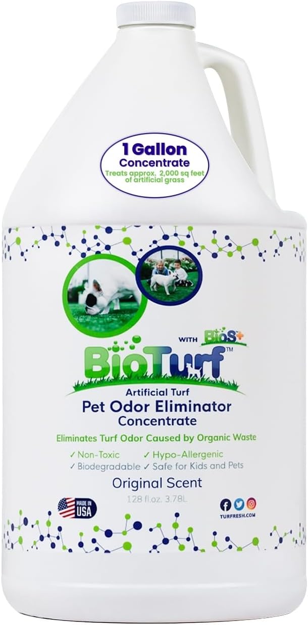 BioS+ Odor Eliminator Concentrate – Artificial Turf Cleaner for Pet Urine Outdoor &amp; Yard Deodorizer for Dog Urine and Waste – Enzyme Formula, Safe for Pets, Kids &amp; Plants – 1 Gallon