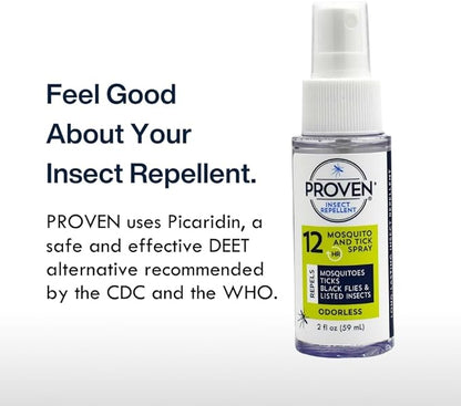Proven Insect Repellent Spray, Keep Mosquitoes, Ticks and Flies Off, DEET Alternative Repellent, Up to 14-Hour Protection, Great for Camping or Hiking, 2 Ounce, Odorless Spray, 2 Pack
