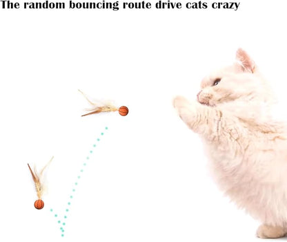Cat Toy Balls, 5 PCS Colorful Feather Bouncy Balls for Cats No Noise Interactive Kitten Toys Cat Exercise Ball, Safe for Your Kitty (B)