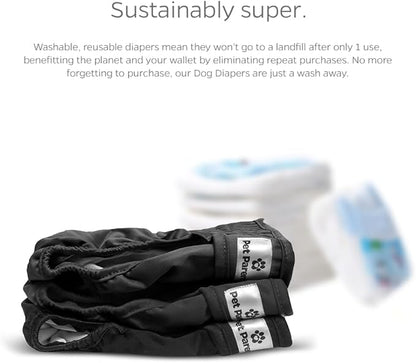 Pet Parents® Washable Dog Diapers (3pack) + Extendrs® of Durable Doggie Diapers, Premium Dog Diapers Female &amp; Male (Small, Black)