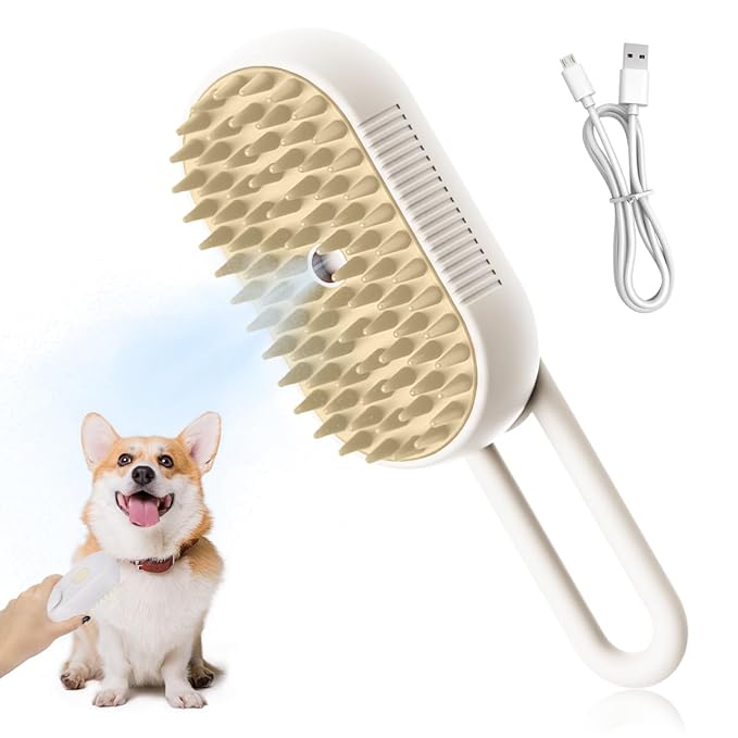 New Cat Grooming Brush With Steam - Rechargeable, Anti-Static, Massage, Cleaning, Shedding &amp; Combing All In One