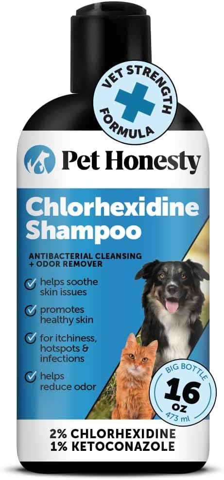 Chlorhexidine Cat &amp; Dog Seasonal Itch Relief Shampoo, for Allergies, Itching, Skin and Coat Supplement, Helps Shedding, Hot Spots, Deodorizing Dog Shampoo &amp; Grooming Supplies,16oz