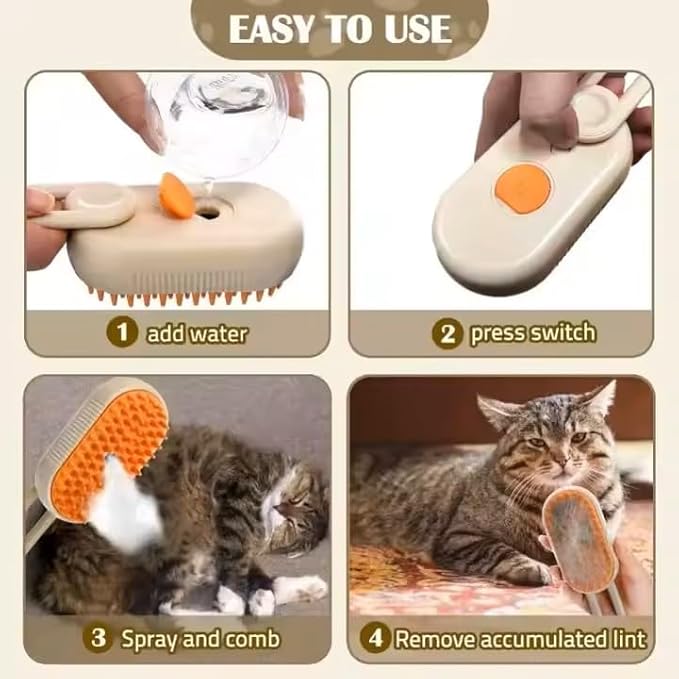 3-in-1 Steam Pet Brush for Cats &amp; Dogs – Self-Cleaning Grooming Comb with Spray Mist, Massage &amp; Shedding, Rechargeable USB, Anti-Static, Foldable Handle – White (WHITE)