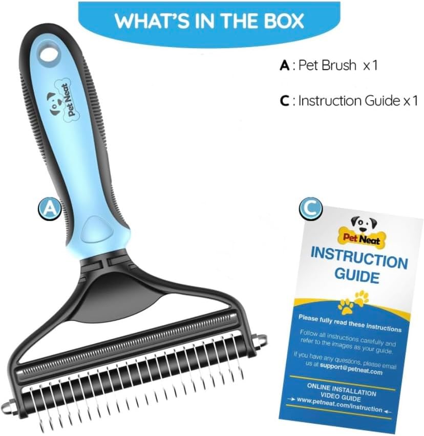Dog Brush for Shedding &amp; Cat Brushes for Indoor Cats - Double Coat Dog Brushes for Grooming - Hair Remover Pet Grooming Tools - 2 in 1 Deshedding Brush &amp; Undercoat Rake for Dogs - Defur Comb Cleaner