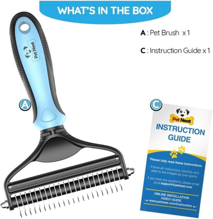 Dog Brush for Shedding &amp; Cat Brushes for Indoor Cats - Double Coat Dog Brushes for Grooming - Hair Remover Pet Grooming Tools - 2 in 1 Deshedding Brush &amp; Undercoat Rake for Dogs - Defur Comb Cleaner