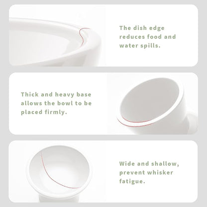 Extra Wide Elevated Ceramic Cat Bowl - 6.2" Shallow Dish for Whisker Fatigue Relief, 5" Height for Easy Feeding, Lead &amp; Cadmium Free, Durable Raised Cat Food Bowls, White