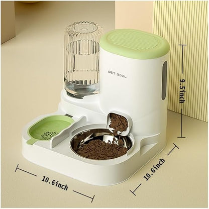 Automatic Cat Feeder &amp; Water Dispenser - Dual Container for Dry/Wet Food, Two-in-One Upgraded Gravity Feeder and Water Dispenser Combo Set for Cats and Dogs.(Green)