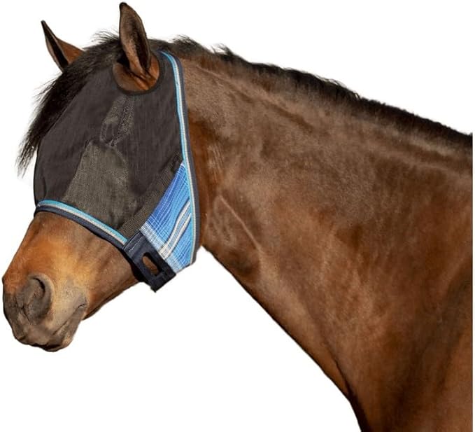 Kensington 90% UV Fly Mask Halter CatchMask UViator - Without Ears &amp; Forelock Freedom Web Trim *Roomy Fit*- X-Large, Kentucky Blue