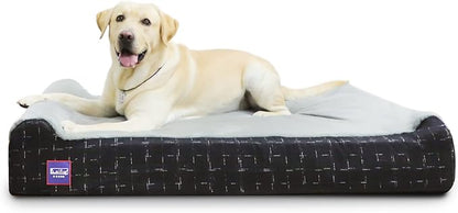 Laifug Orthopedic Memory Foam Extra Large Dog Bed with Pillow and Durable Water Proof Liner &amp; Removable Washable Cover &amp; Smart Design (Jumbo (50"x36"x10"), Black Grid Gray)