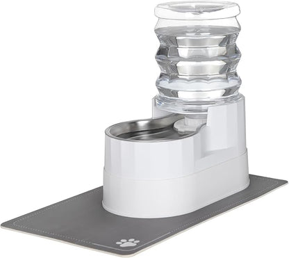 Sfozstra Automatic Gravity Water Dispenser: 5L White Stainless Steel Pet Bowl Waterer with Waterproof Pad - Raised Edge Water Feeder for Cats &amp; Small Dogs Indoor/Outdoor