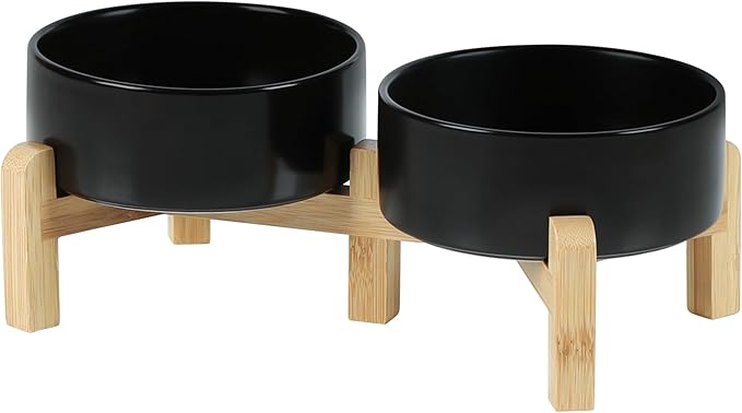Ceramic Raised Double Bowls Set with Stand, 2 Heights Elevated, Food &amp; Water Bowls for Small Breed Dogs, Cats, Kitty, Weighted Dog Dishes, Pet Bowls(5.1&