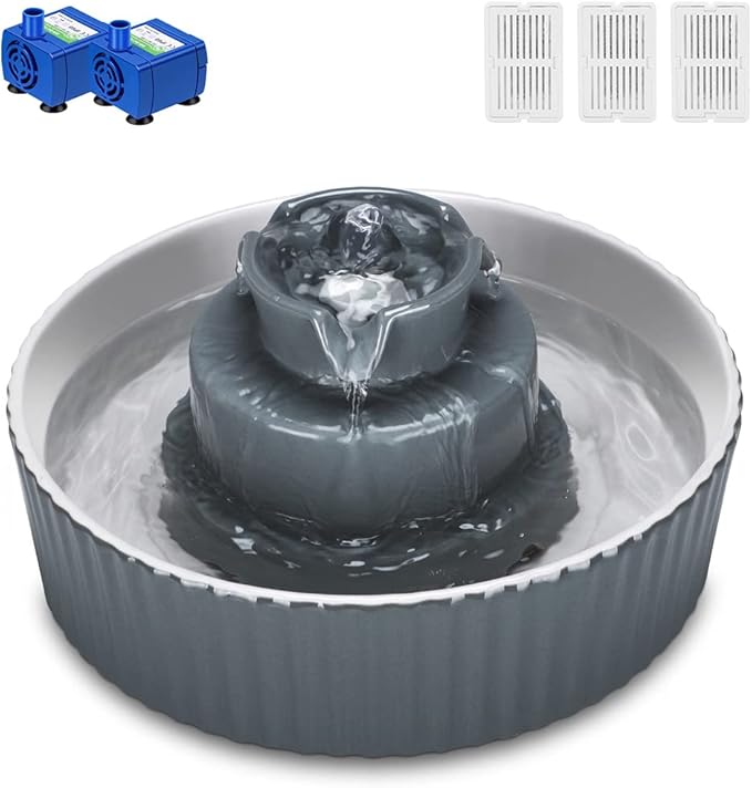Ceramic Cat Water Fountain, 2.1L/71oz Cupcake Pet Water Fountain for Dog and Cat Indoor, 2 Ultra Quiet Pumps &amp; 3 Carbon Filters