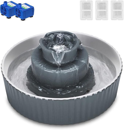 Ceramic Cat Water Fountain, 2.1L/71oz Cupcake Pet Water Fountain for Dog and Cat Indoor, 2 Ultra Quiet Pumps &amp; 3 Carbon Filters