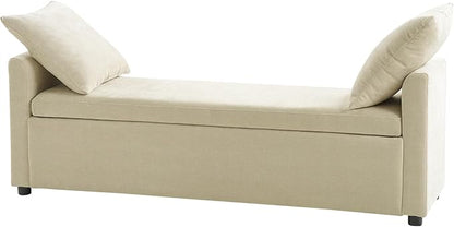 HULALA HOME Modern Storage Bench with Throw Pillows, 59.4" Extra Long Bedroom Ottoman Bench for End of Bed, Comfy Upholstered Footstool for Entryway Dining Room Living Room, Beige