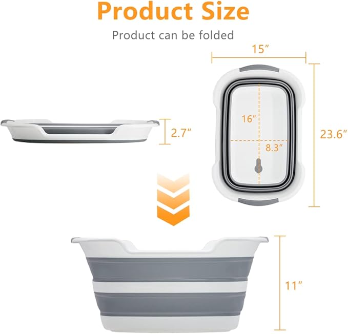 Collapsible Pet Bathtub, 7.1 Gal (27L) - Foldable Bathing Tub with Drain Plug for Dogs &amp; Cats Under 30 lbs - Multi-Use as Laundry Basket, Storage Organizer, Camping Sink (Grey)