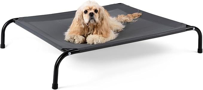 Cooling Elevated Dog Bed with Non-Slip Floor Protectors &amp; Breathable Mesh, Raised Indoor &amp; Outdoor Dog Cot Hammock, 41" L x 32" W x 8" Th, Medium, Grey