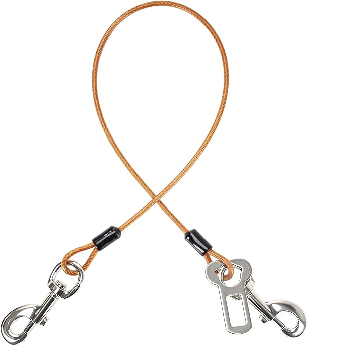 Dog Seat Belt Harness for Car,Dog Seatbelt of Coated Wire Leash Safety Restraint,No Chew Tether Cable Vehicle,Double Clips &amp; Latch (Orange, 32 inch/80 CM)