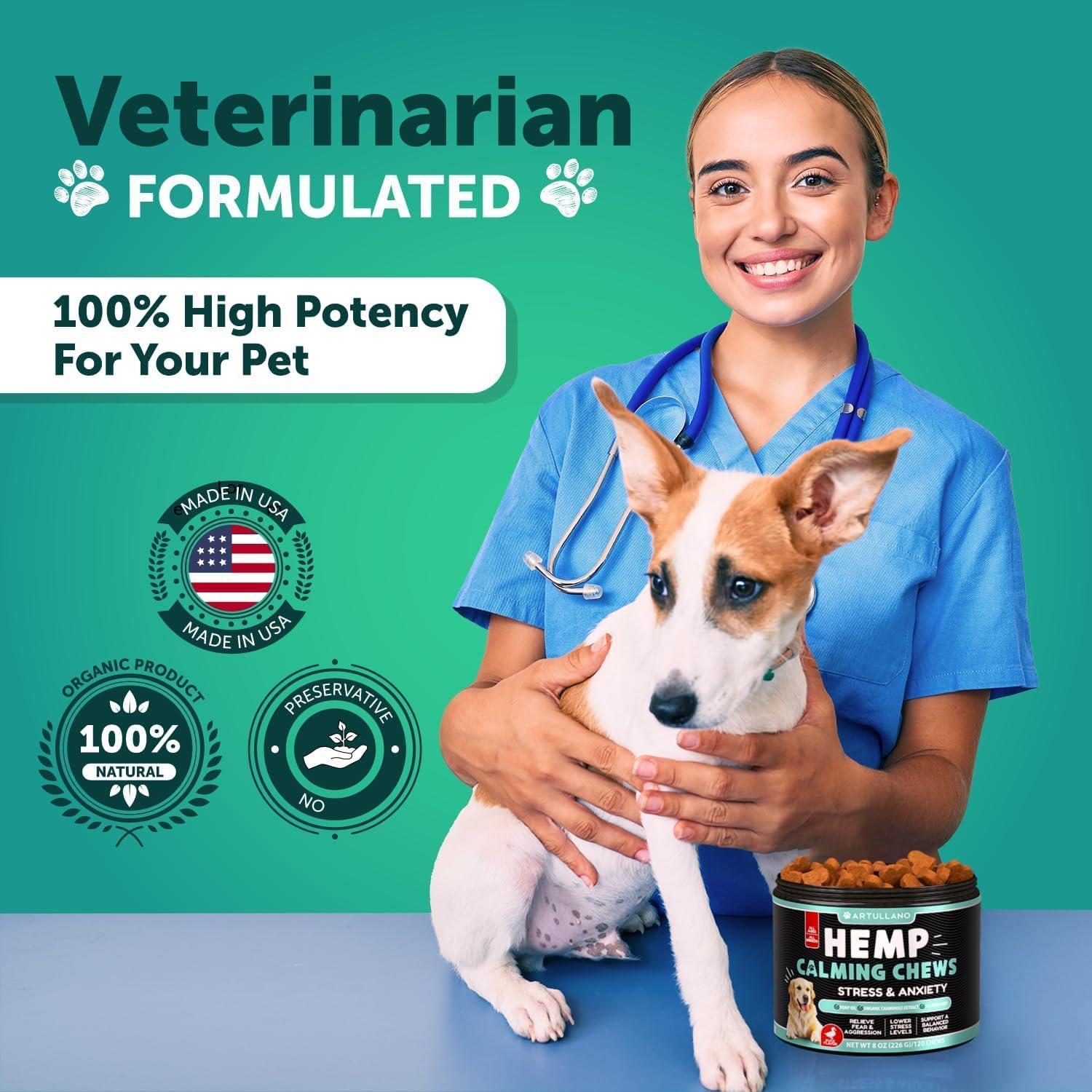 Calming Chews for Dogs 120 Count Anxiety Relief Turmeric &amp; Valerian