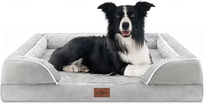 Comfort Expression Large Dog Beds Orthopedic Foam, Waterproof Dog Beds for Dogs Sofa Comfy Pet Bed with Washable Removable Cover &amp; Non-Slip Bottom(Large,Grey White)