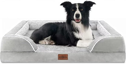 Comfort Expression Large Dog Beds Orthopedic Foam, Waterproof Dog Beds for Dogs Sofa Comfy Pet Bed with Washable Removable Cover &amp; Non-Slip Bottom(Large,Grey White)