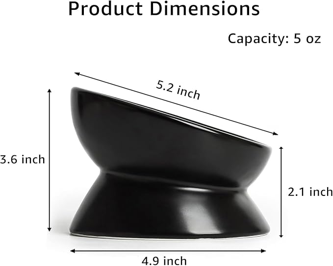 YINGFAN Elevated Cat Bowls, 5oz Ceramic Raised Cat Bowl for Cats/Kittens with Tilted Design, Porcelain Cats Feeding Dishes for Food/Water, Anti Vomit, Microwave &amp; Dishwasher Safe (Black)