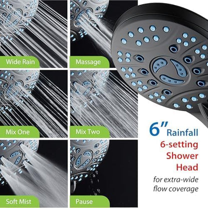 Hotel Spa AquaCare for California As-Seen-On-TV High Pressure Handheld Rain 50-mode 3-way Shower Head Combo with Adjustable Arm, Anti-clog Jets, Tub &amp; Pet Power Wash, 6 ft. Hose, Matte Black