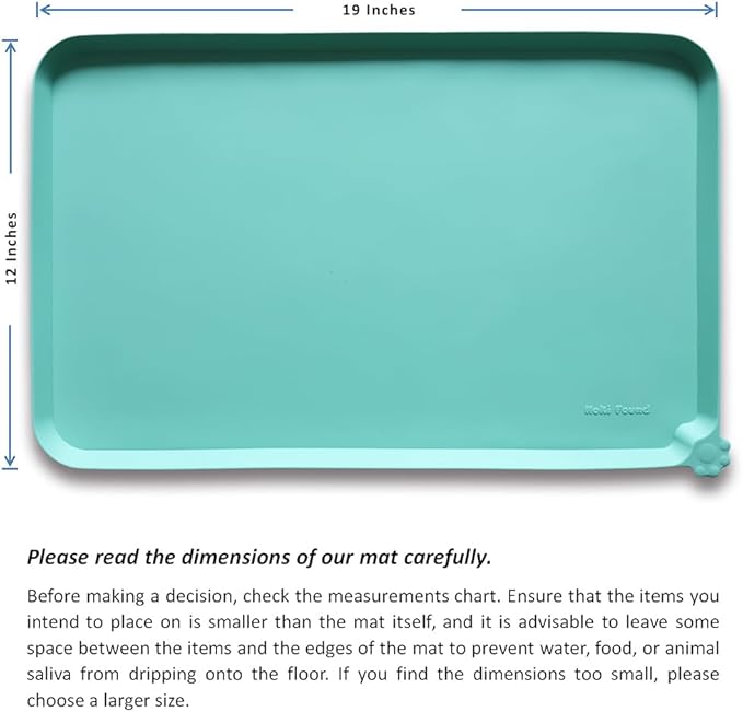 Hoki Found Silicone Pet Food Mats - Non Slip Cat &amp; Dog Bowl Placemats - Waterproof Pet Feeding Mats - Cool Mint