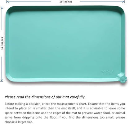 Hoki Found Silicone Pet Food Mats - Non Slip Cat &amp; Dog Bowl Placemats - Waterproof Pet Feeding Mats - Cool Mint