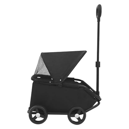 Small Dog Stroller, Pe4-Wheel Portable Dog &amp; Cat Stroller with Semi-Open Design, Foldable Pet Cart with Canopy for Small Dogs or Cats Weighing Less Than 15.43 Pounds (Black)