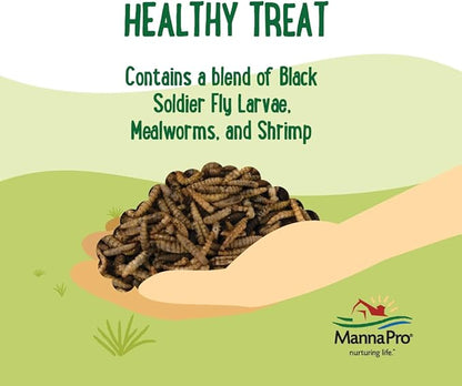 Manna Pro Farmhouse Favorites Critter Combo Crunch Bug Jug – Engaging Poultry Treat – Blend of Black Solider Fly Larvae, Mealworms &amp; Shrimp – Great Source of Protein – Encourages Foraging – 25oz