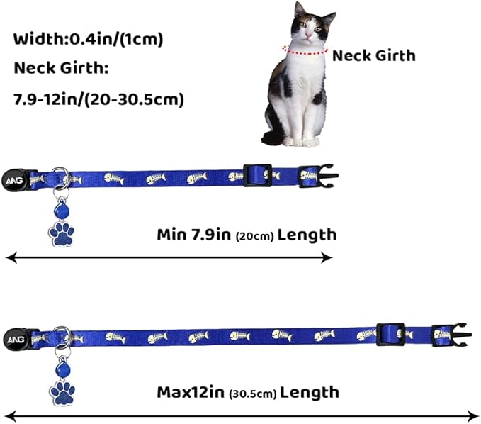 Personalized Breakaway Cat Collars Glow-in-The-Dark with ID Tag, Bell - Safety Quick - Release, Customizable for Female Male Kittens &amp; Cats (Navy)