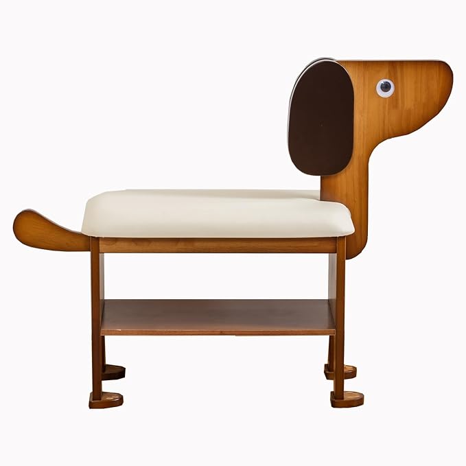 latifolia Puppy Shoe Bench, 2-Tier Solid Wood Entryway Organizer, Cute Pet-Shaped Shoe Bench for Hallway &amp; Living Room,(23.62 inch)