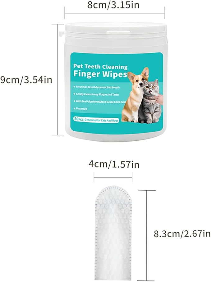 YUHUF-2Packs Teeth Cleaning Finger Wipes for Dogs &amp; Cats, Pet Dental Care by Reducing Plaque and Tartar Remove Bad Breath, Disposable Gentle Gum Care Pet Wipes, (50 Count x2)