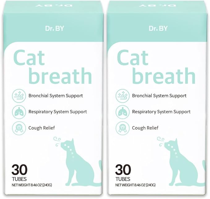 Dr.by Cat Breath Bronchial Supplements Cat Sneezing Treatment Asthma Cold Cough Nose Relief Respiratory&amp;Immune Support with TF-343-30 lickable Formula Individually Packaged, Chicken (2 Packs (17OZ))