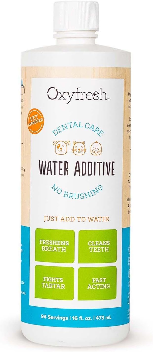 Oxyfresh Premium Pet Dental Care Solution Pet Water Additive: Best Way to Eliminate Bad Dog Breath and Cat Bad Breath - Fights Tartar &amp; Plaque - So Easy, Just Add to Water! Vet Recommended 16 oz.