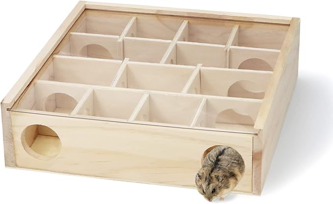 Wontee Wooden Hamster Tunnel Maze with Cover, Hideout &amp; Tunnel Exploring Toys for Dwarf Hamsters Mice Small Gerbil