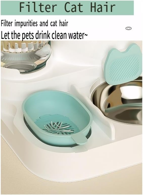 Automatic Cat Feeder &amp; Water Dispenser - Dual Container for Dry/Wet Food, Two-in-One Upgraded Gravity Feeder and Water Dispenser Combo Set for Cats and Dogs.(Green)