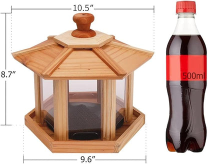Solution4Patio Bird Feeder for Outdoors - USA Cedar Hexagon Gazebo Bird Feeders with Vented Mesh Tray, Easy-Clean &amp; Fill Design 9.6" Dia. X 8.7" H 3.2-lb Capacity
