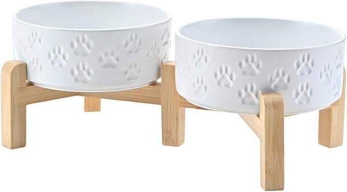 SPUNKYJUNKY Elevated Dog Bowls Ceramic, 5.1&