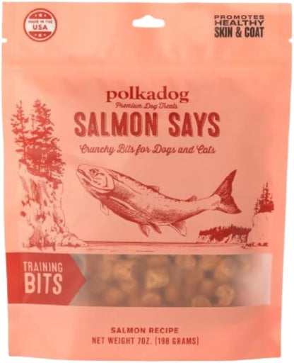 Polkadog Salmon Says Training Bits - Omega-3 Rich, Low Fat Healthy Dog Treat - Digestible, Vitamin &amp; Mineral Packed Dog Snacks - Crunchy 3-Ingredient Treat, Ideal for Dogs with Allergies - 7oz